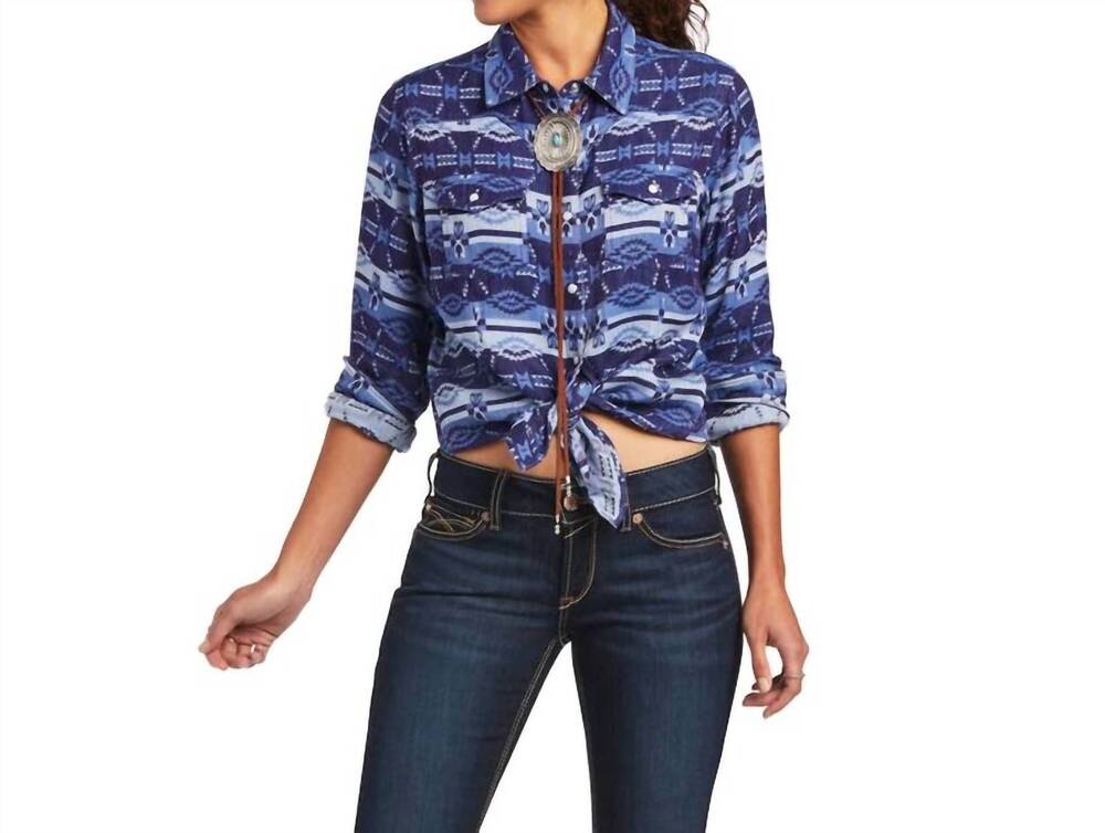NEW ARIAT real long sleeve western pearl snap shirt in southwestern oceanic